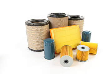 Auto parts accessories : Oil , fuel or air filter for engine car isolated on white background..
