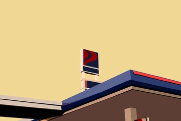 Gasoline Station Illustration in yellow background