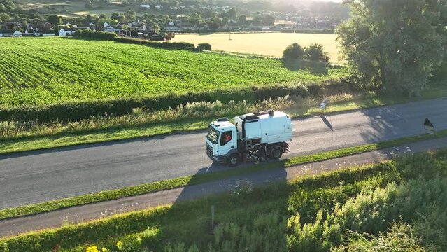 Road Sweeper Cleaning the Streets in the UK