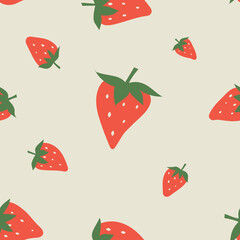 Strawberry vector pattern background, Fruit illustration on white background, Seamless background with red strawberries, Good for wallpaper.