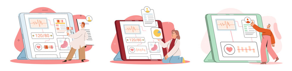 Online medical consultation and support metaphor. Online doctor. Healthcare services, Ask doctor. Tele medicine e-health service. Therapist videocalling phone screen. Diagnosis treatment of patients