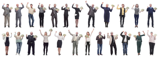 group of successful business people with money isolated