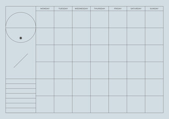 A simple style monthly planner. Note, scheduler, diary, calendar planner document template illustration.