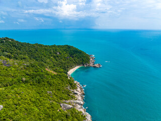 Aerial view of Haad Rin beach or Hat Rin in Ko Pha Ngan, Thailand