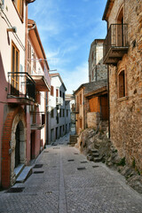 Fototapeta na wymiar A narrow street in Quaglietta, a medieval village in the province of Salerno, Italy.