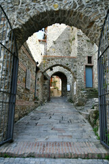 A narrow street in Quaglietta, a medieval village in the province of Salerno, Italy.