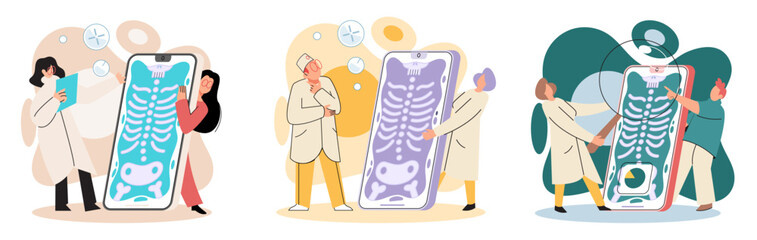 Online medical services mobile app, consultation and prescription medicine, diagnostics, professional doctor connecting and giving consultation for patient, telemedicine metaphor, health care program