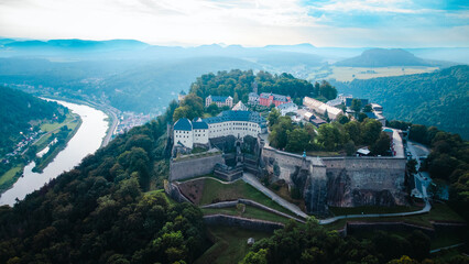 View of Königstein Fortress in Saxon Switzerland, National park Saxon Switzerland, Germany 