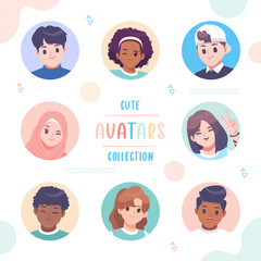 hand drawn cute avatar collection vector design