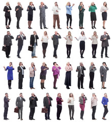 Fototapeta premium group of people holding phone in hand isolated