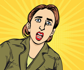 The girl was in a state of extreme fear. hand drawn style vector design illustration.