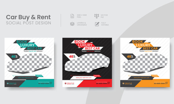 Creative luxury car social media branding set post. Modern and minimal vehicle promotional social media square layout web banner templates. Vol - 29