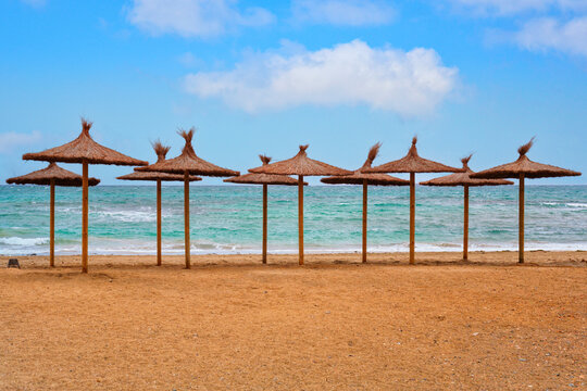Sunshades at the Spanish Mediterranean Sea coast