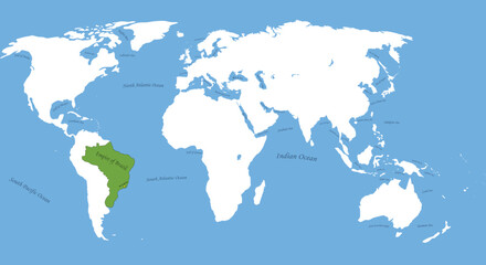 Empire of Brazil the largest borders detailed map with capital and the all world with all sea and ocean name