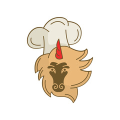 Unicorn with cooking hat vector design template.
