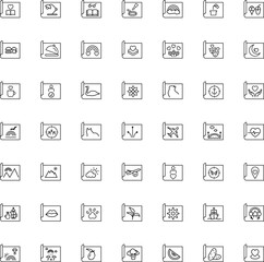 Art, picture, image concept. Simple monochrome isolated sign. Editable stroke. Vector line icon set of various signs on paper sheets