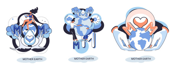 International Mother Earth Day metaphor. Environmental problems and ecological protection. Universal symbolic holiday of love, care common home. Relationship between planet its ecosystems and humans