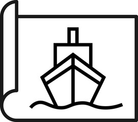 Art, picture, image concept. Simple monochrome isolated sign. Editable stroke. Vector line icon of ship on paper sheet