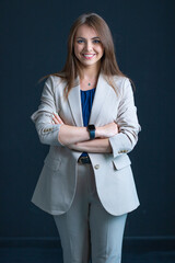 Business Woman on black background, Business woman emotions