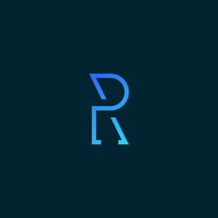 Modern and Futuristic Letter R Logo Design in Blue Gradient. Minimalist Letter R Logo with Line Style