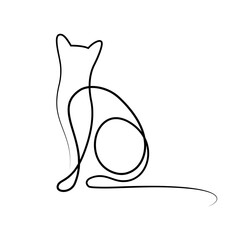 Cat silhouette in continuous line art drawing style. Abstract cat figure black linear design isolated on white background. Vector illustration © GarkushaArt