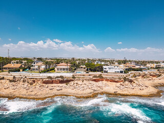 Fototapeta premium Summer card, turquoise sea and beach in Spain,Cabo Roig, Orihuela Costa