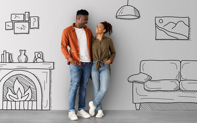Loving african american man and woman moving to new apartment