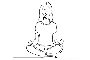 Continuous one line drawing. Woman sitting cross legged meditating. Vector illustration