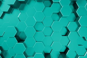 Fototapeta na wymiar green honeycomb hexagon background 3d render illustration