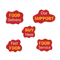 Set of food service logos. Vector lettering illustration. Retro print. Icon of service online orders. Concept of online shopping, delivery.