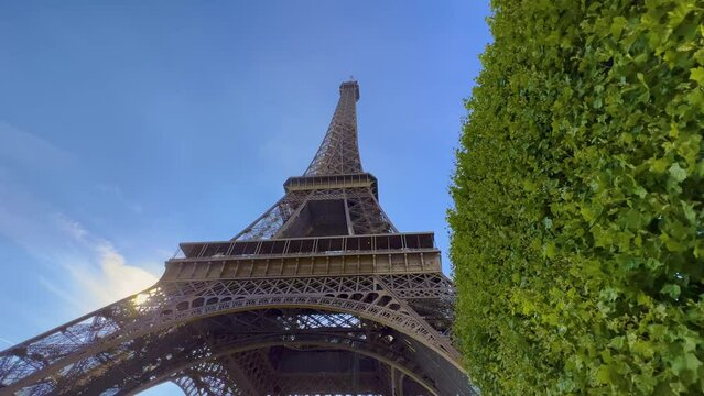 Summer weather in Paris, France. Famous Eiffel Tower in Paris Cityscape. Video filmed on blackmagic camera 6K