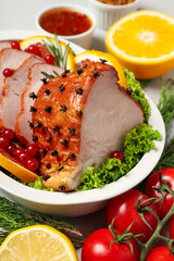 Concept of tasty food, ham, close up