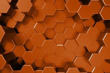 orange honeycomb hexagon background 3d render illustration
