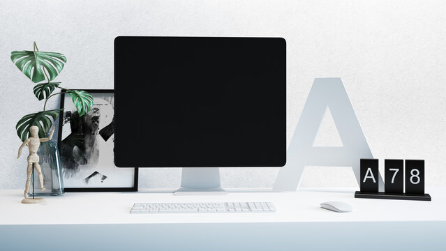 modern computer mockup on white desk