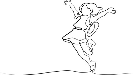Draw one continuous line Happy young students running and jumping