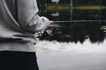 Close up of fishing on the lake