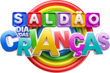 Label Childrens day sale in portuguese 3d render