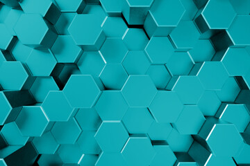 blue green honeycomb hexagon background 3d render illustration