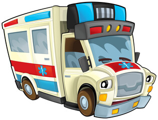 cartoon scene with funny looking ambulance truck illustration for children © honeyflavour