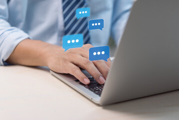 Digital Web and social network online live chat chatting on application communication computer laptop technology concept.