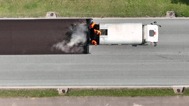 Micro Asphalt Road Resurfacing Process Aerial View