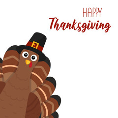 Greeting card with turkey. Happy Thanksgiving! Place for your text. Vector illustration.