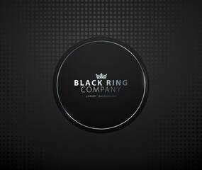 Black circle with platinum thin ring frame luxury banner. Silver text on black round label frame. Dark dots pattern background. Black friday vector illustration