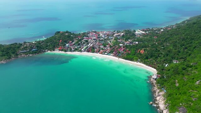 Aerial view of Haad Rin beach or Hat Rin in Ko Pha Ngan, Thailand