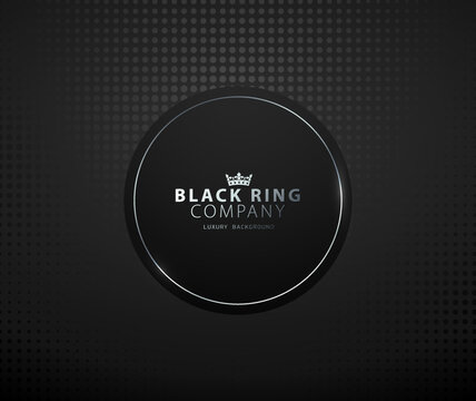Black circle with platinum thin ring frame luxury banner. Silver text on black round label frame. Dark dots pattern background. Black friday vector illustration