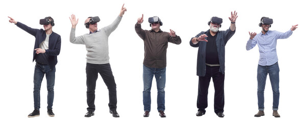 group of people with 3d glasses hands up isolated