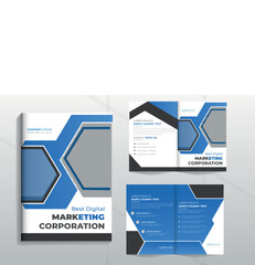 Bi fold brochure flyer design. Business template for Bi fold flyer with modern circle photo and abstract background Creative two folded flyer or brochure concept.