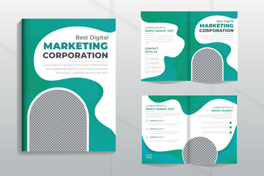 Bi fold brochure flyer design. Business template for Bi fold flyer with modern circle photo and abstract background Creative two folded flyer or brochure concept.