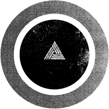 Halftone circular border with a triangular symbol