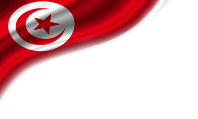 Wavy flag of Tunisia against white background. 3d illustration